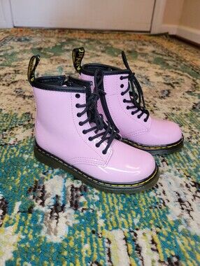 Dr. Martens Junior 1460 Pink Patent Leather Combat Boots, Size Kids 10
